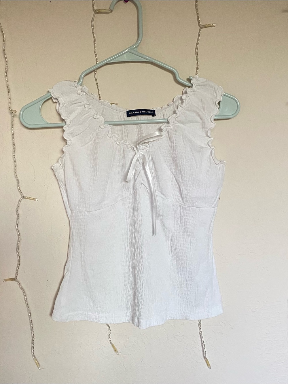 Brandy Melville White Ruffle Tie-Front Camisole